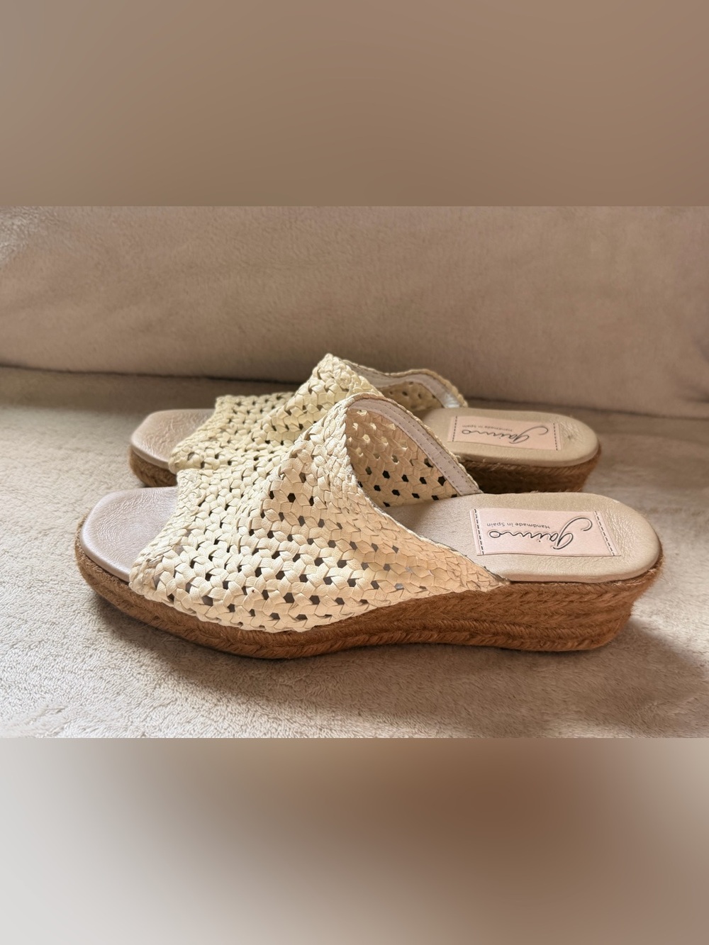 Woven Cream Espadrille Wedge Slides made in Spain